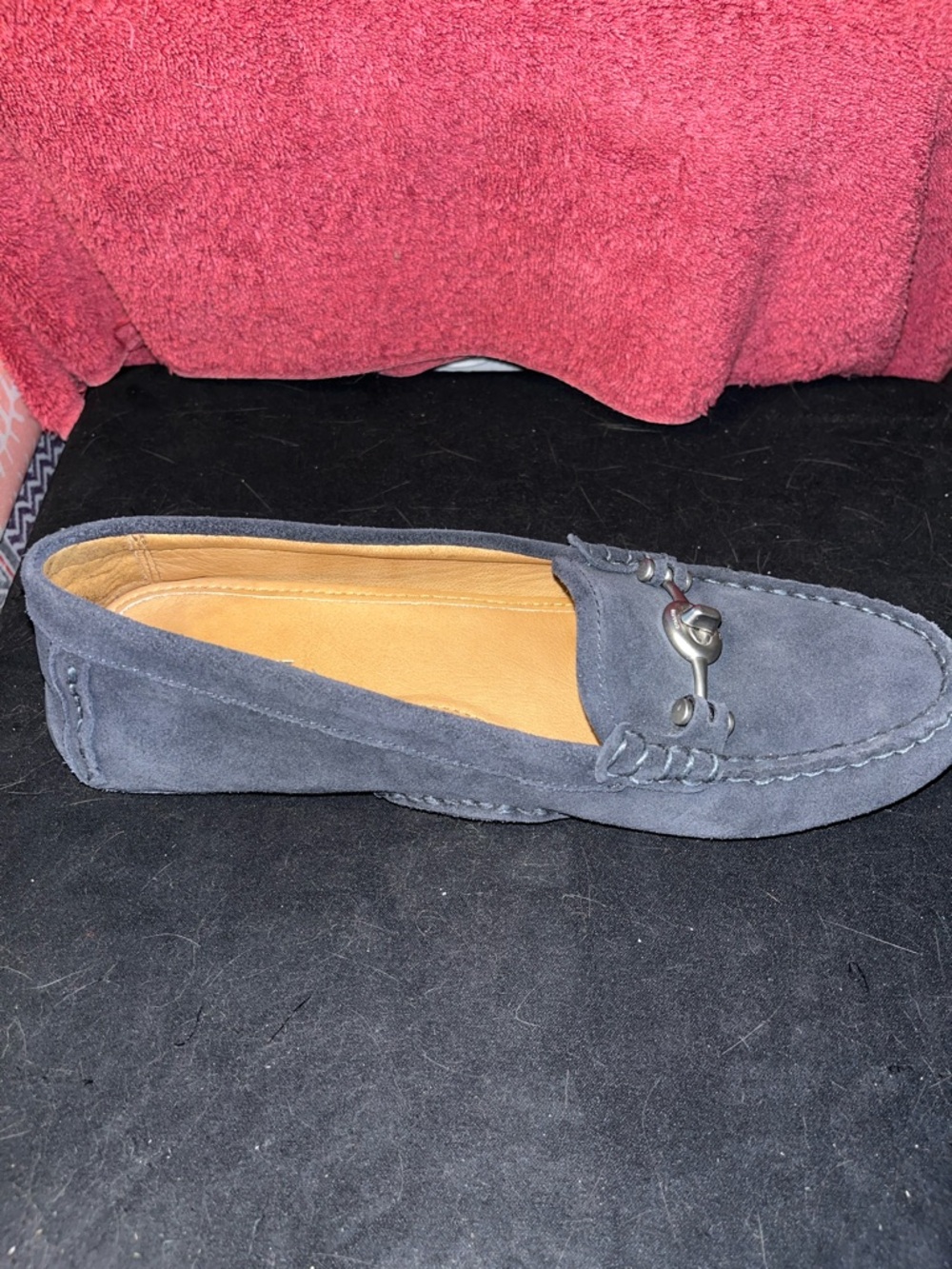 COACH ARLENE MOCCASIN NAVY BLUE SUEDE LOAFER WITH SILVRT HORSEBIT SIZE 8 - Picture 3 of 7
